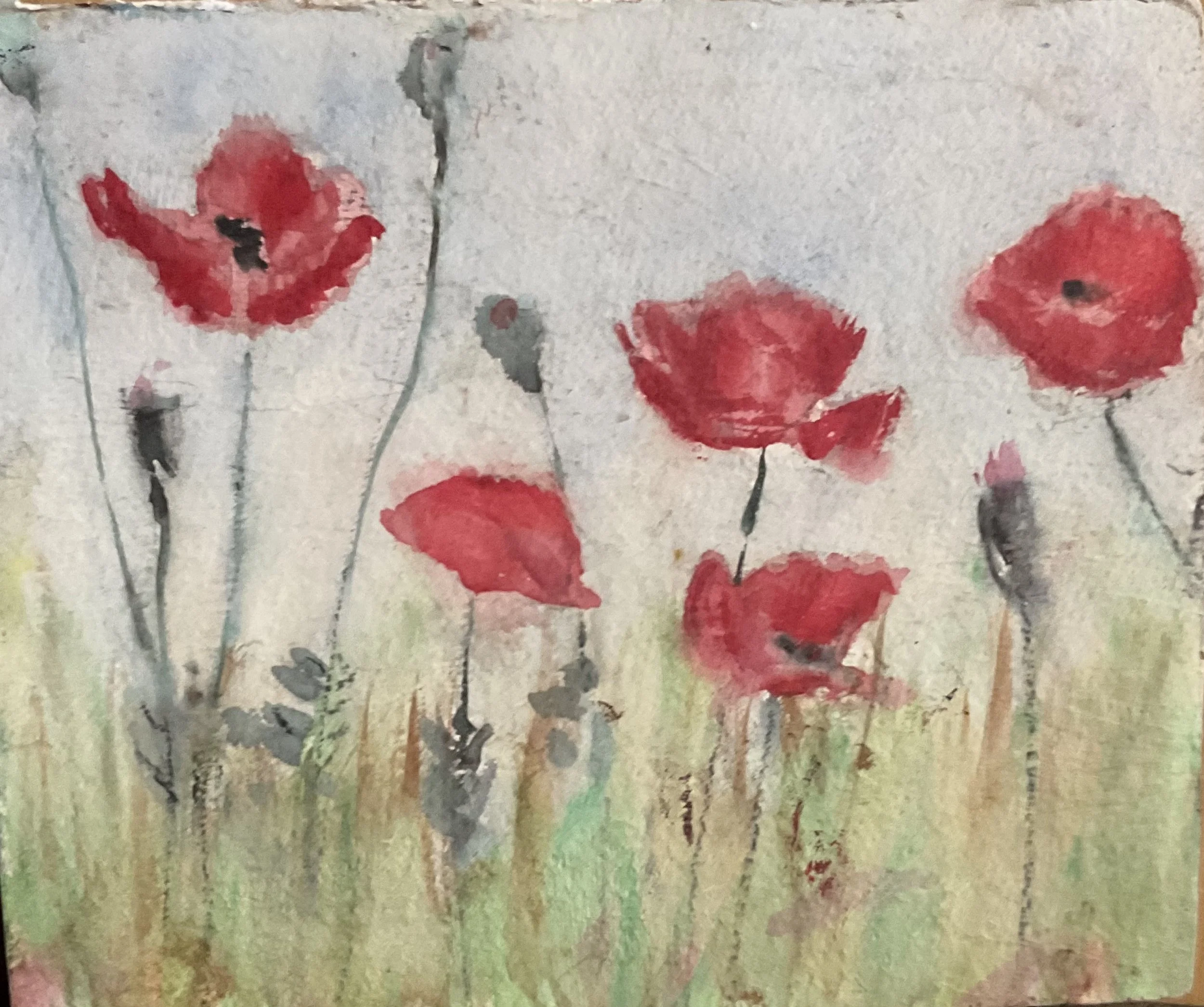 Blooming Poppies Watercolor Art