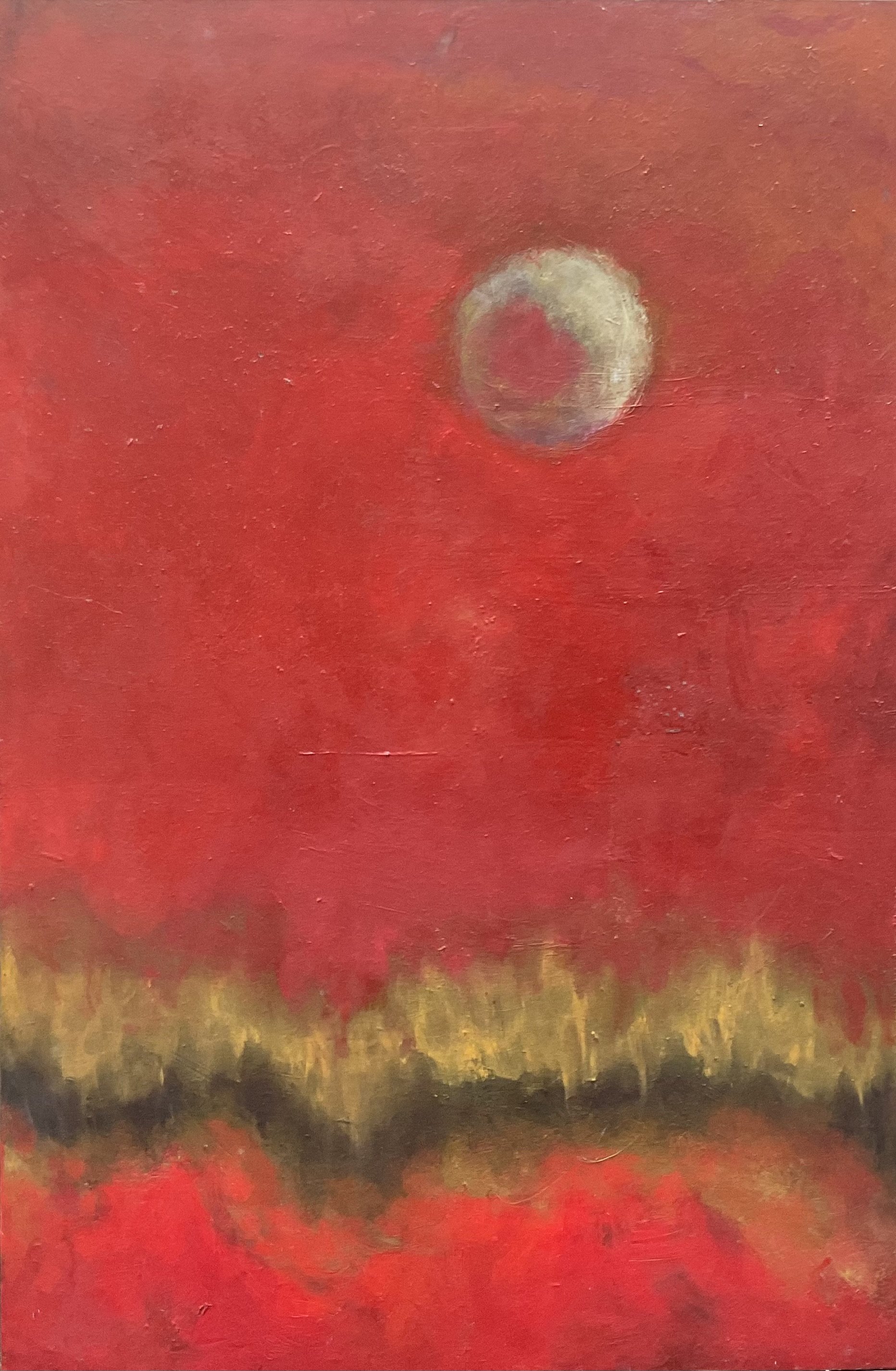 Enchanted Crimson Moon Abstract Oil Painting