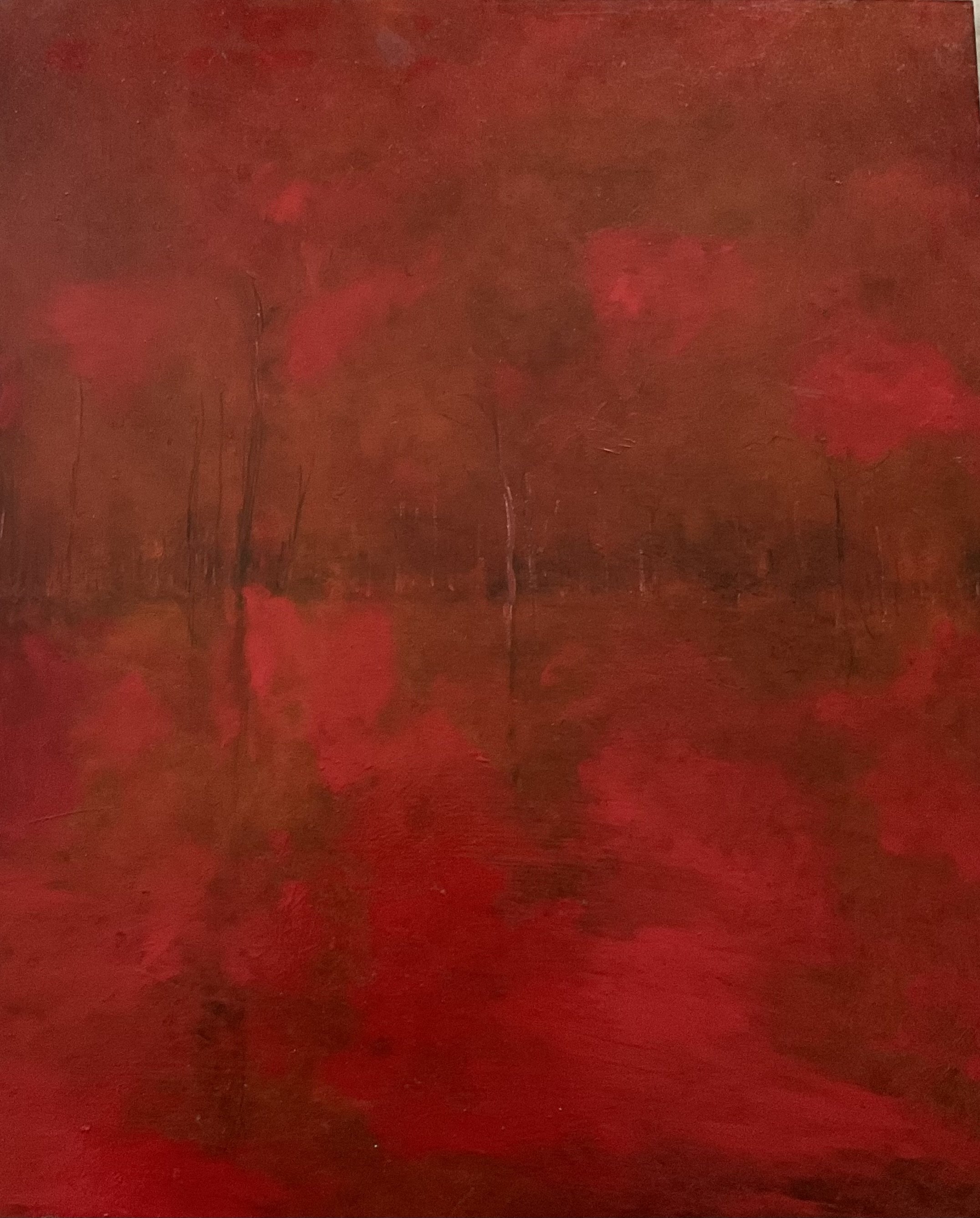 Autumn Fire struck Forest Oil Painting