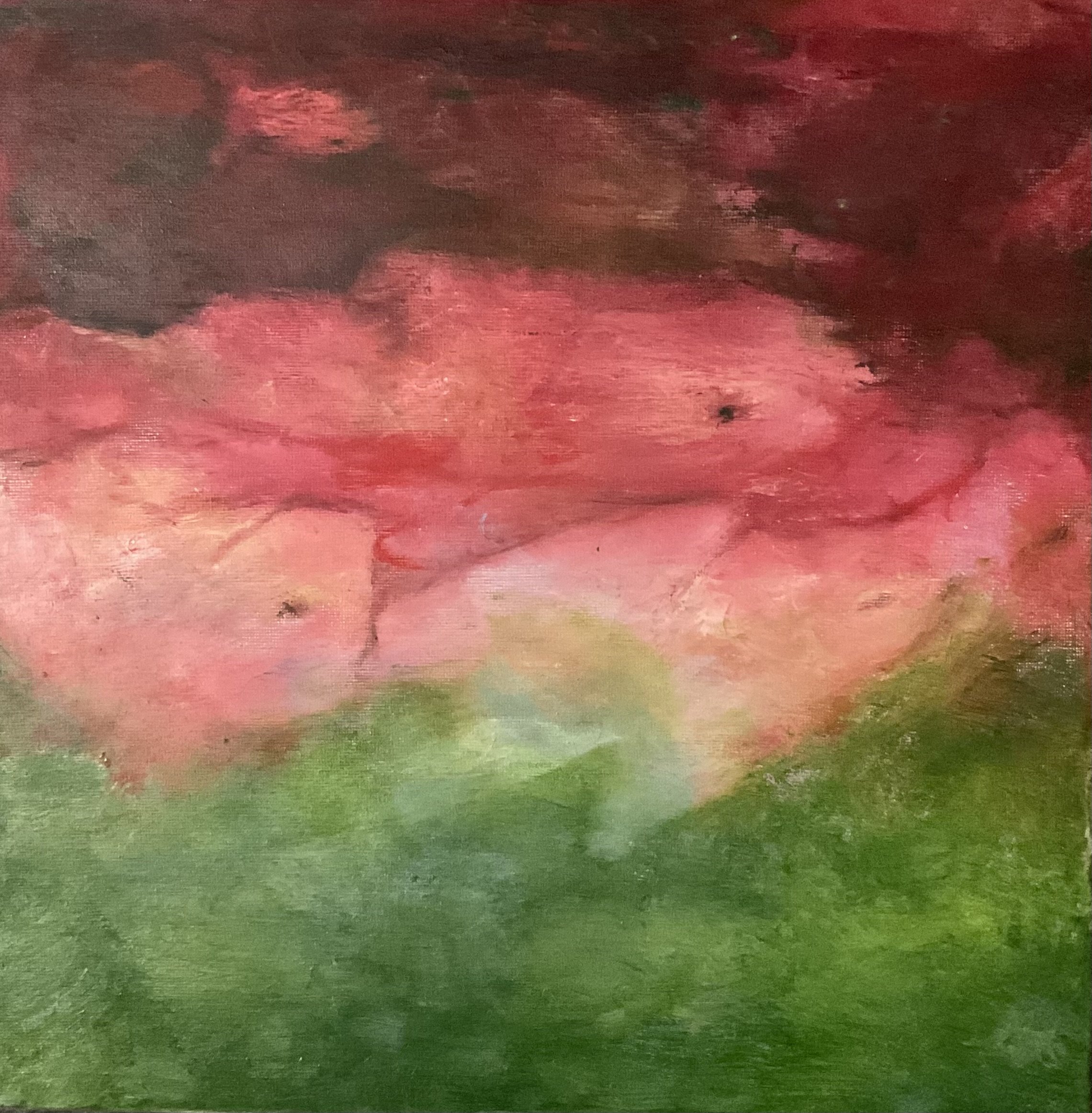 Abstract Harmony: Pink and Green Oil Painting