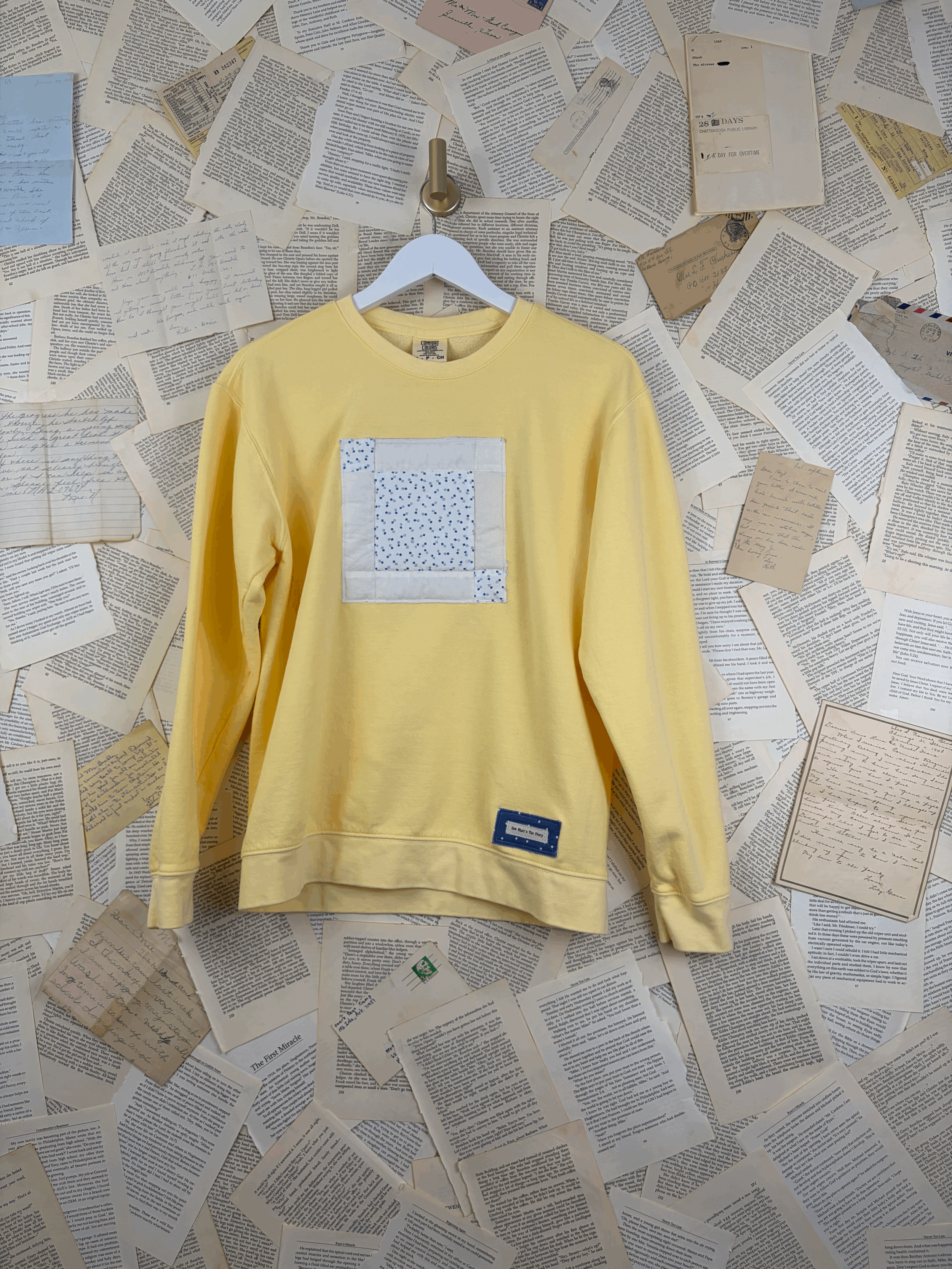 Blue and White Quilt Square Sweatshirt - Small