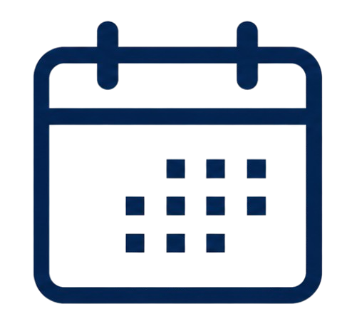 Icon of a calendar with a grid of dates and a red marker highlighting a specific date.