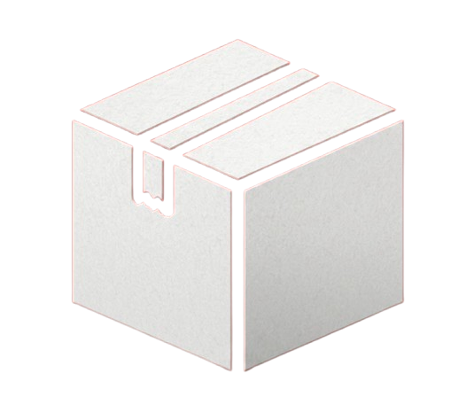 A white cardboard box with an open lid, showing three white rectangular objects inside.