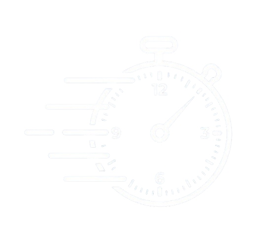 A black and white digital illustration of a stopwatch with motion lines indicating speed.