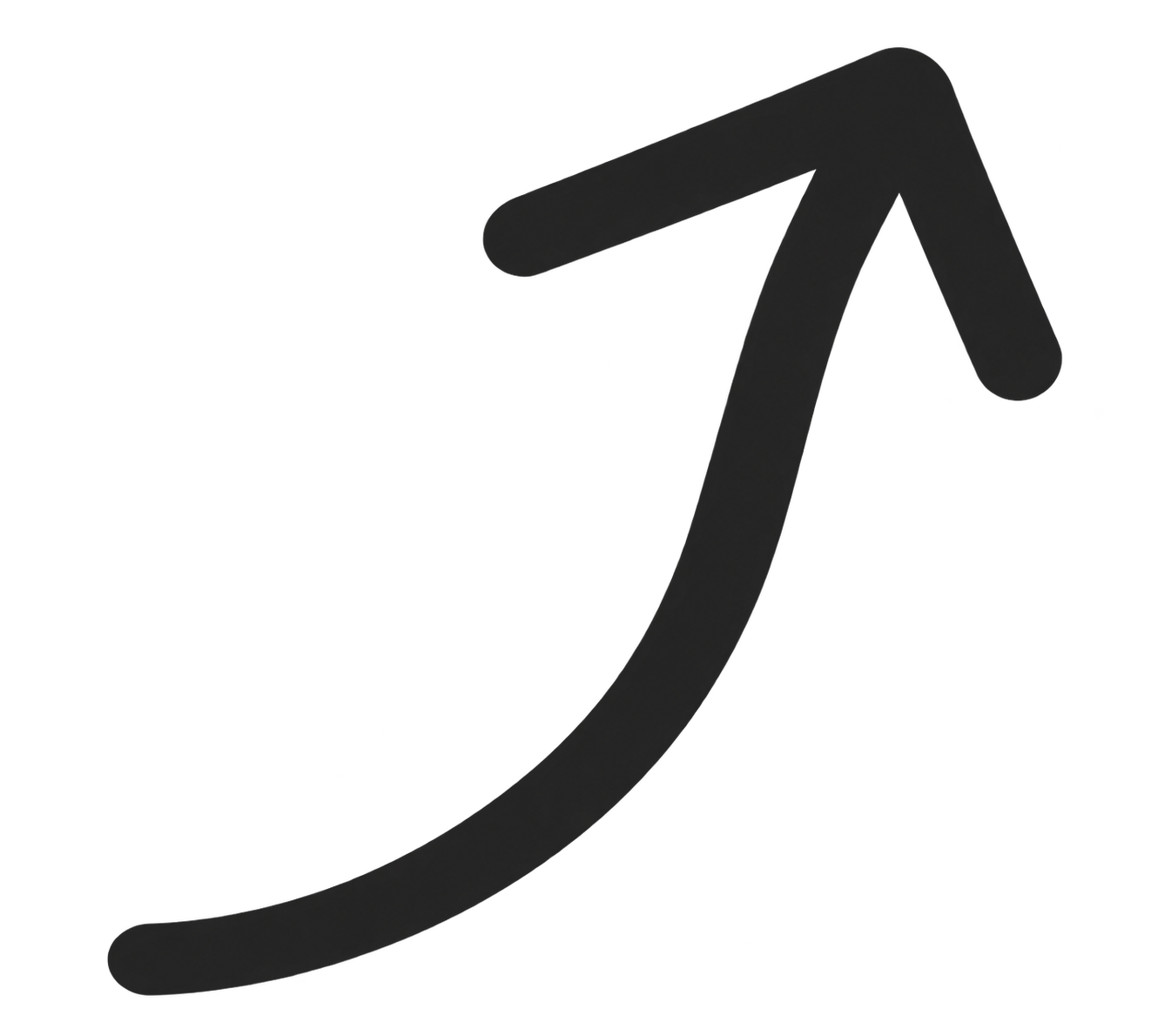 Black arrow pointing upward and to the right, with a curved tail.