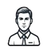 Drawing of a man with slicked-back hair, wearing a collared shirt and tie.