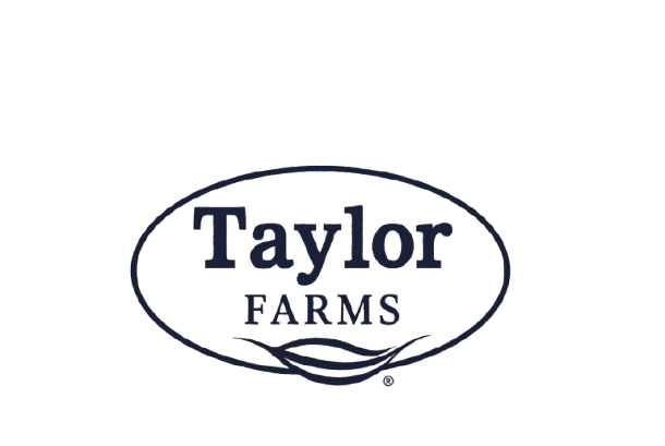 Logo for Taylor Farms with the text 'Taylor FARMS' inside an oval shape.