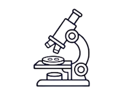 Line drawing of a microscope against a black background.