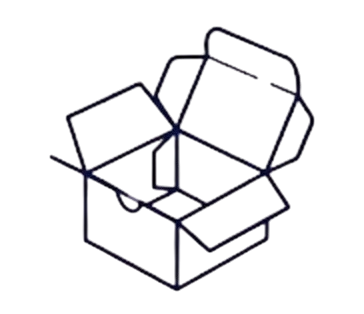 A partially opened cardboard box with flaps folded outward.