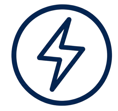 A blue lightning bolt symbol inside a circle, set against a black background.