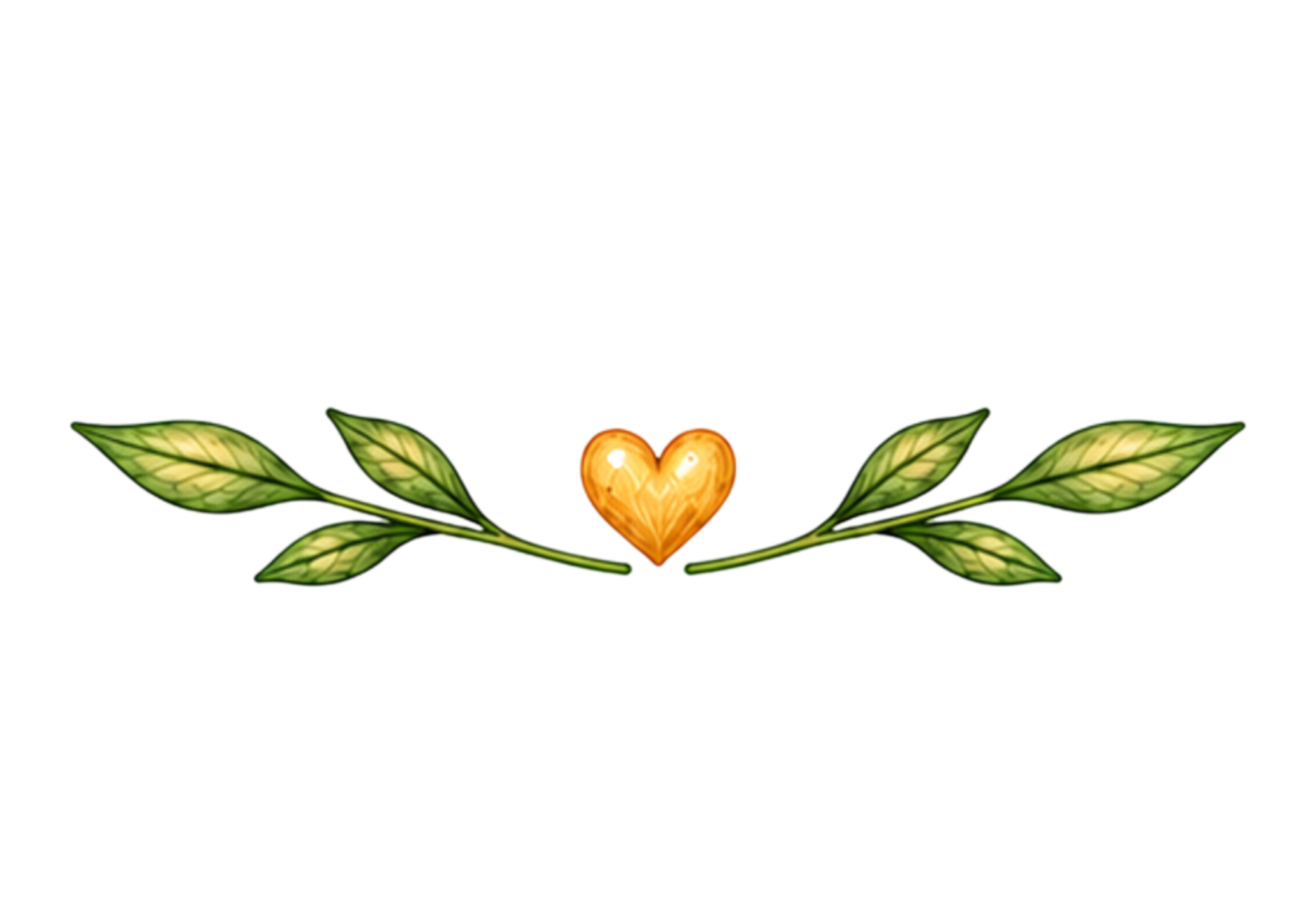Illustration of a heart-shaped orange fruit with green leaves on each side, set against a white background.