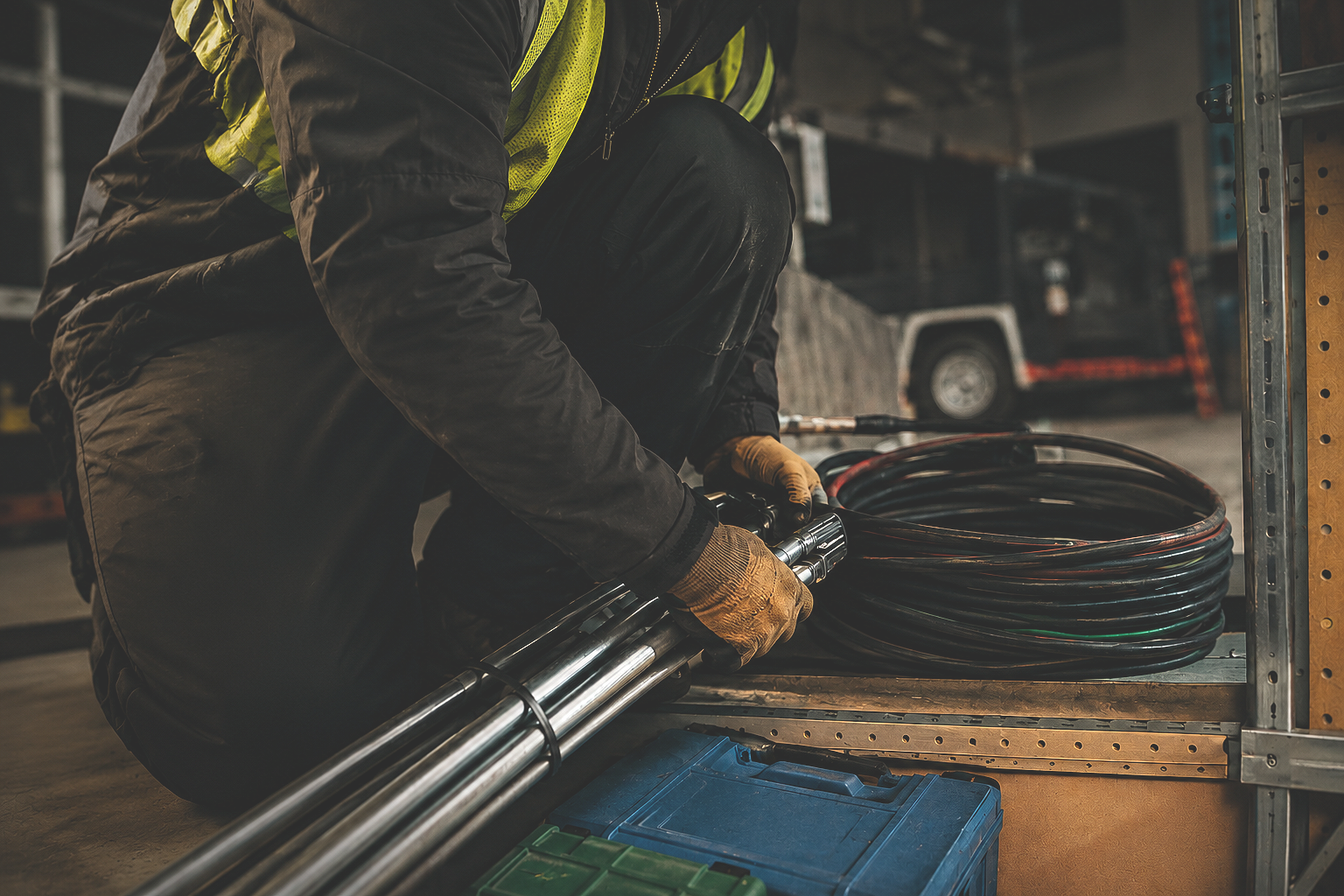 Electrical contractor preparing cable