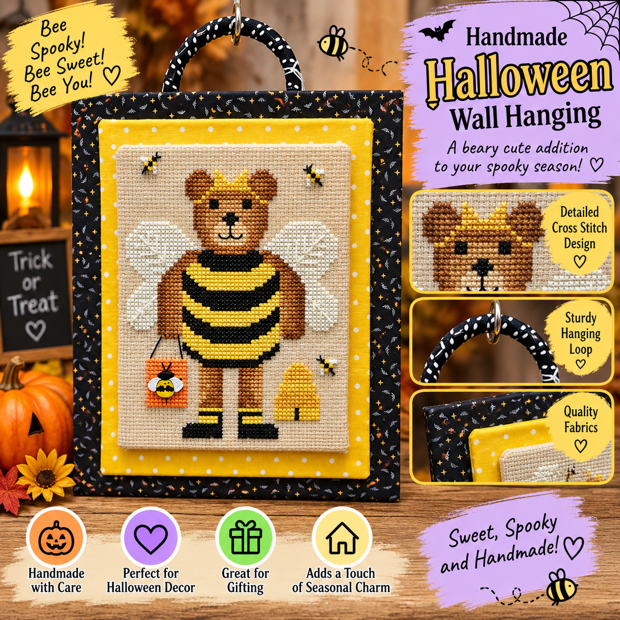 Handmade Bumblebee Bear Halloween Wall Hanging