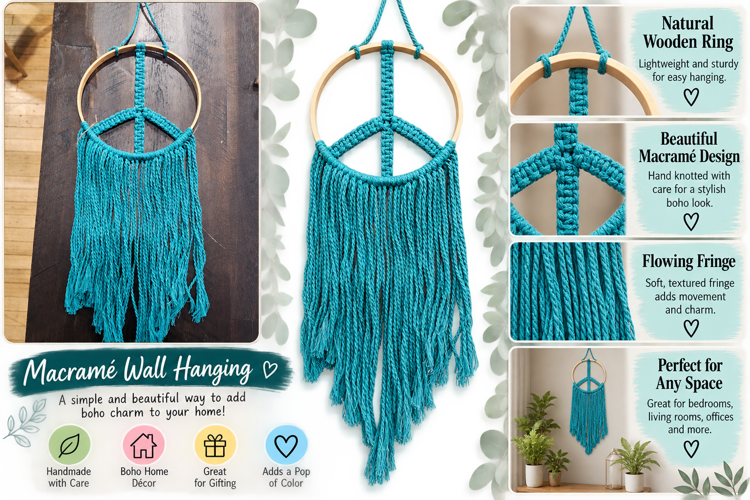 Boho Teal Macramé Wall Hanging Collage.png