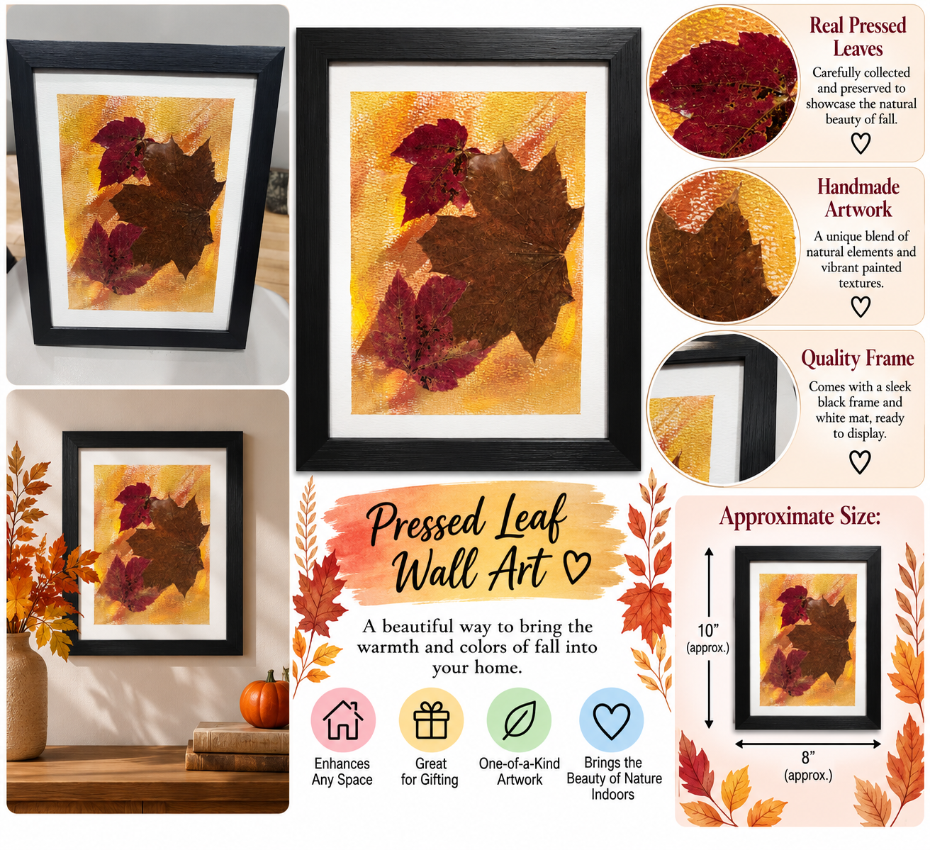 Autumn Leaves Framed Artwork – Fall-Inspired Botanical Wall Décor