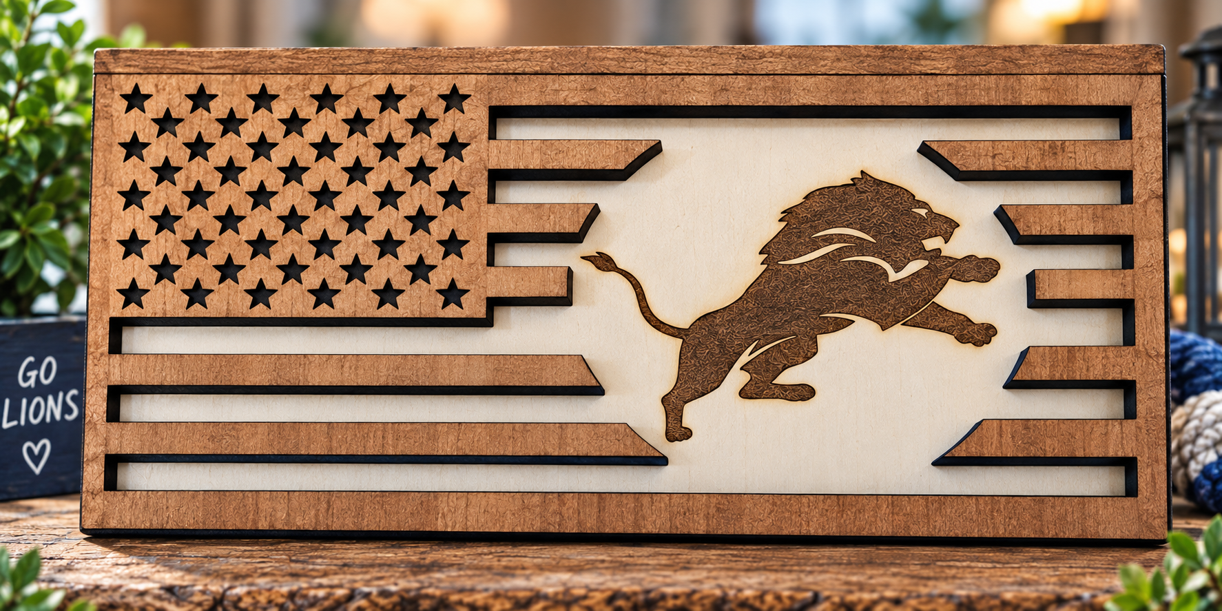 Handcrafted Wooden Team Pride American Flag | Laser-Cut Sports & Specialty Wall Décor | Multiple Designs Available