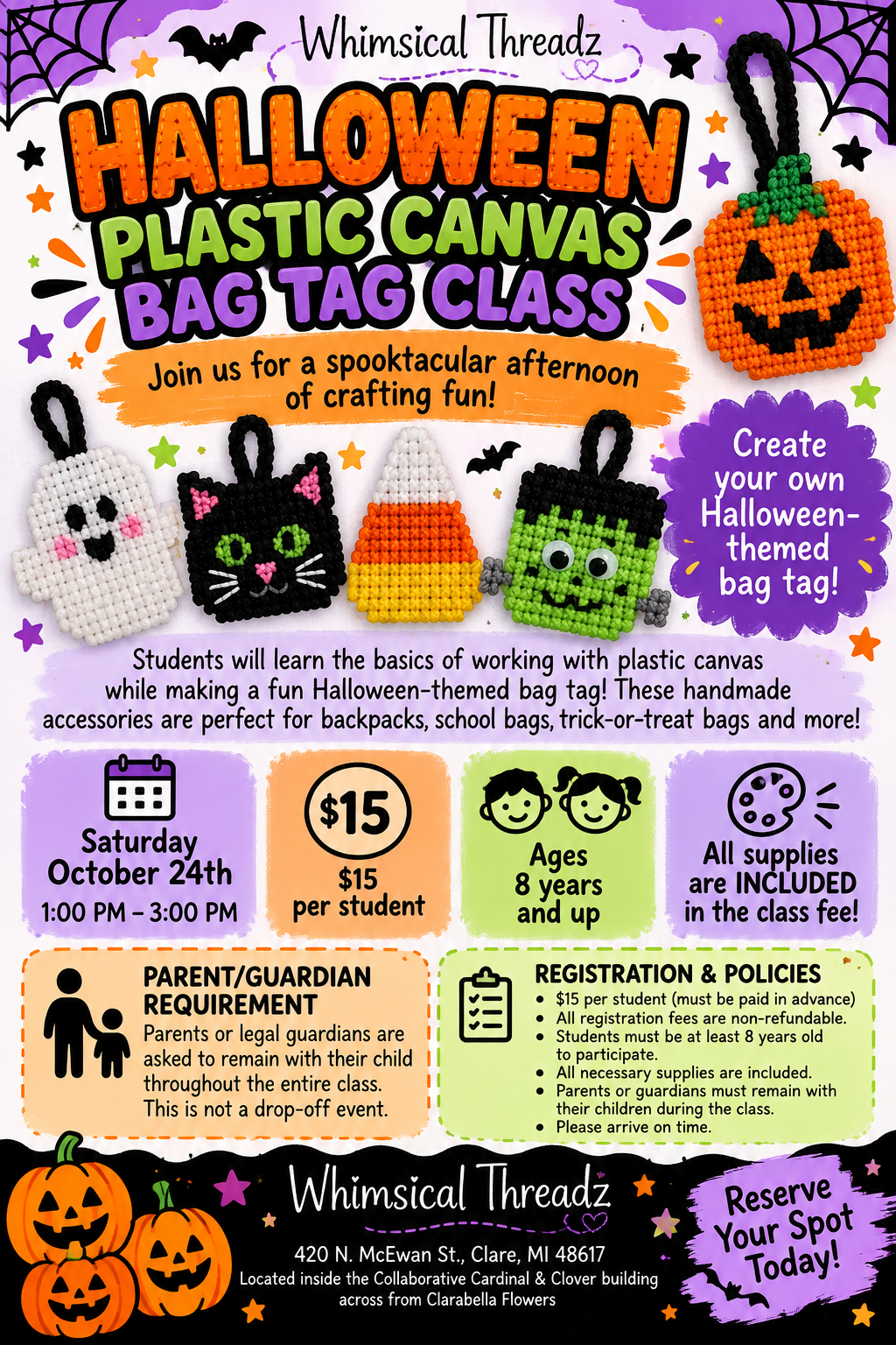 🎃 Halloween Plastic Canvas Bag Tag Class 👻