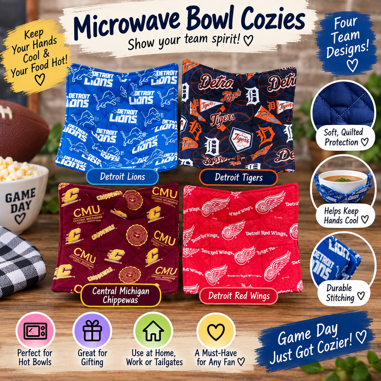 Handmade Michigan Sports Team Microwave Bowl Cozy