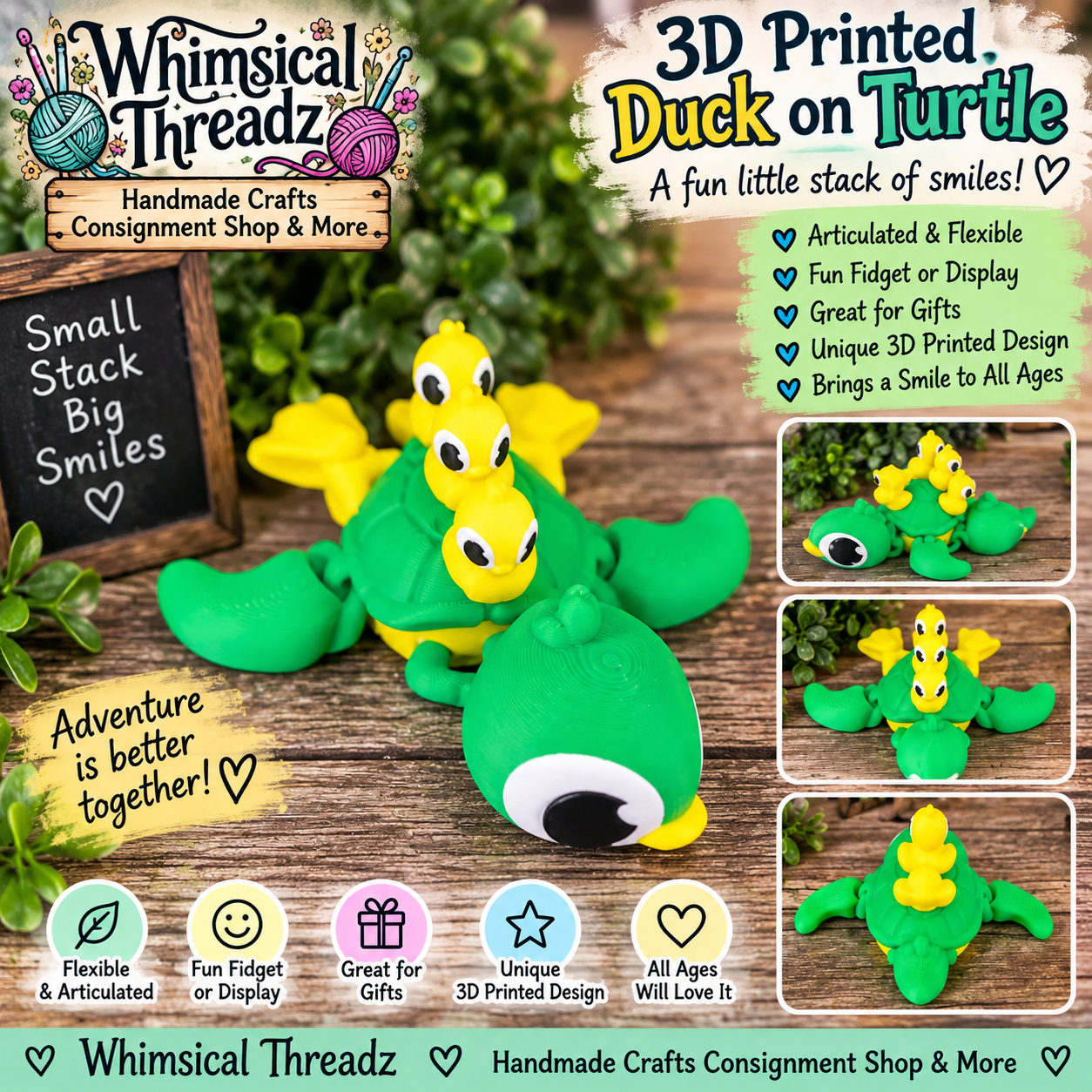 3D Printed Articulated Turtle with Duck Friends – Flexible Fidget & Display Figure