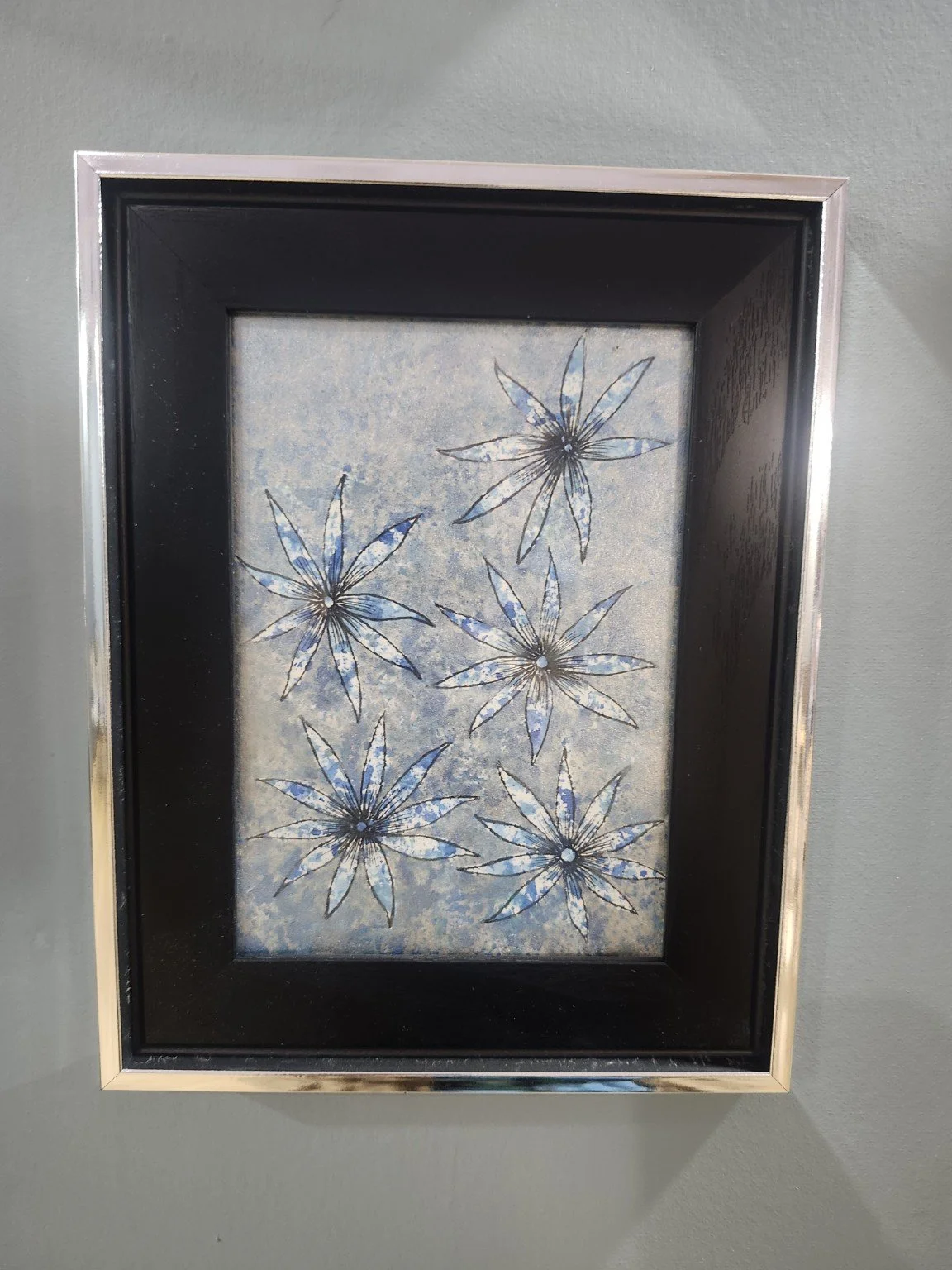 Hand-Painted 5x7 Blue Floral Watercolor – Original Local Artist Framed Botanical Artwork