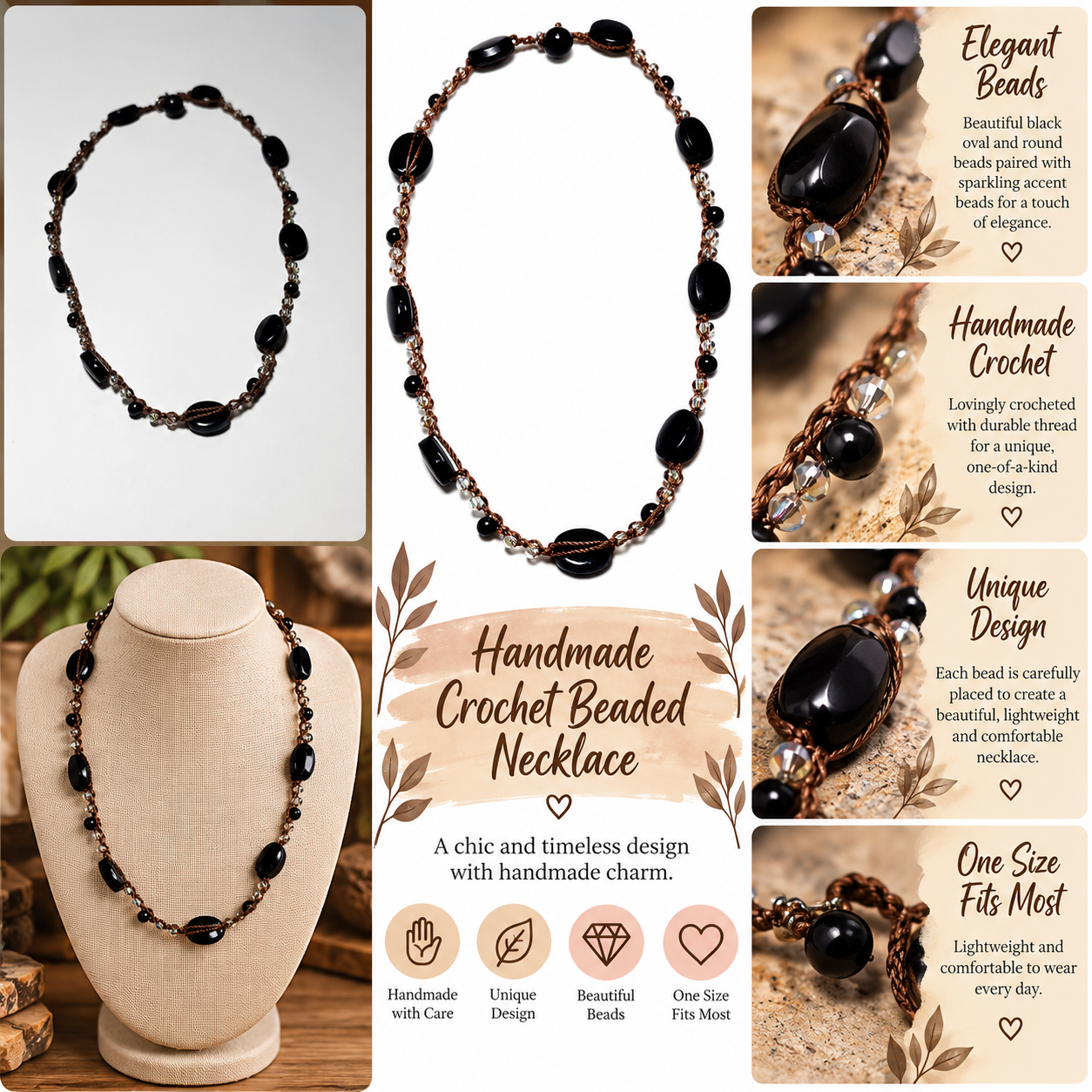 Handmade Black Beaded Crochet Necklace Collage.png