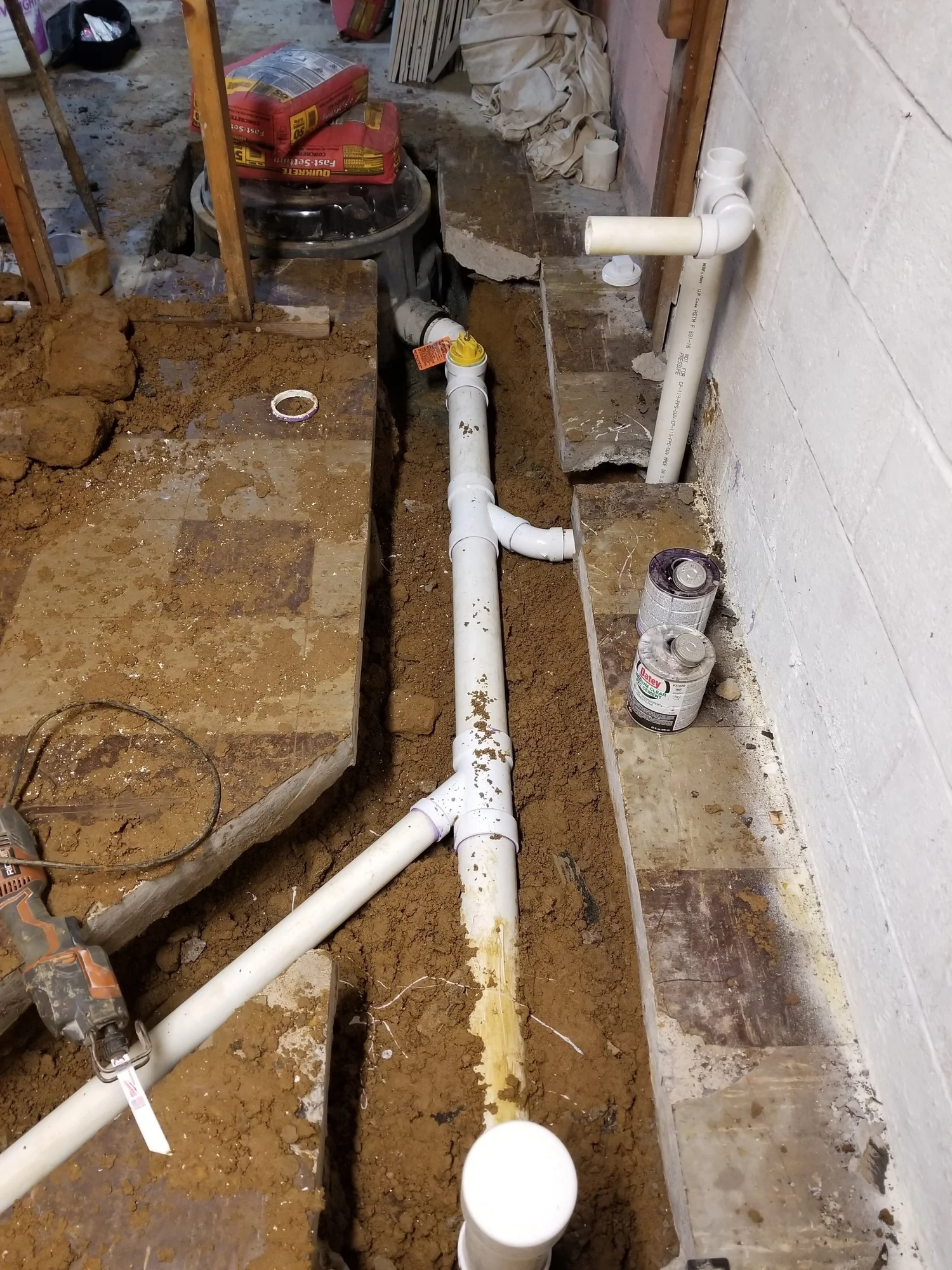 New drain lines run under the basement slab for a bathroom in Rockaway NJ