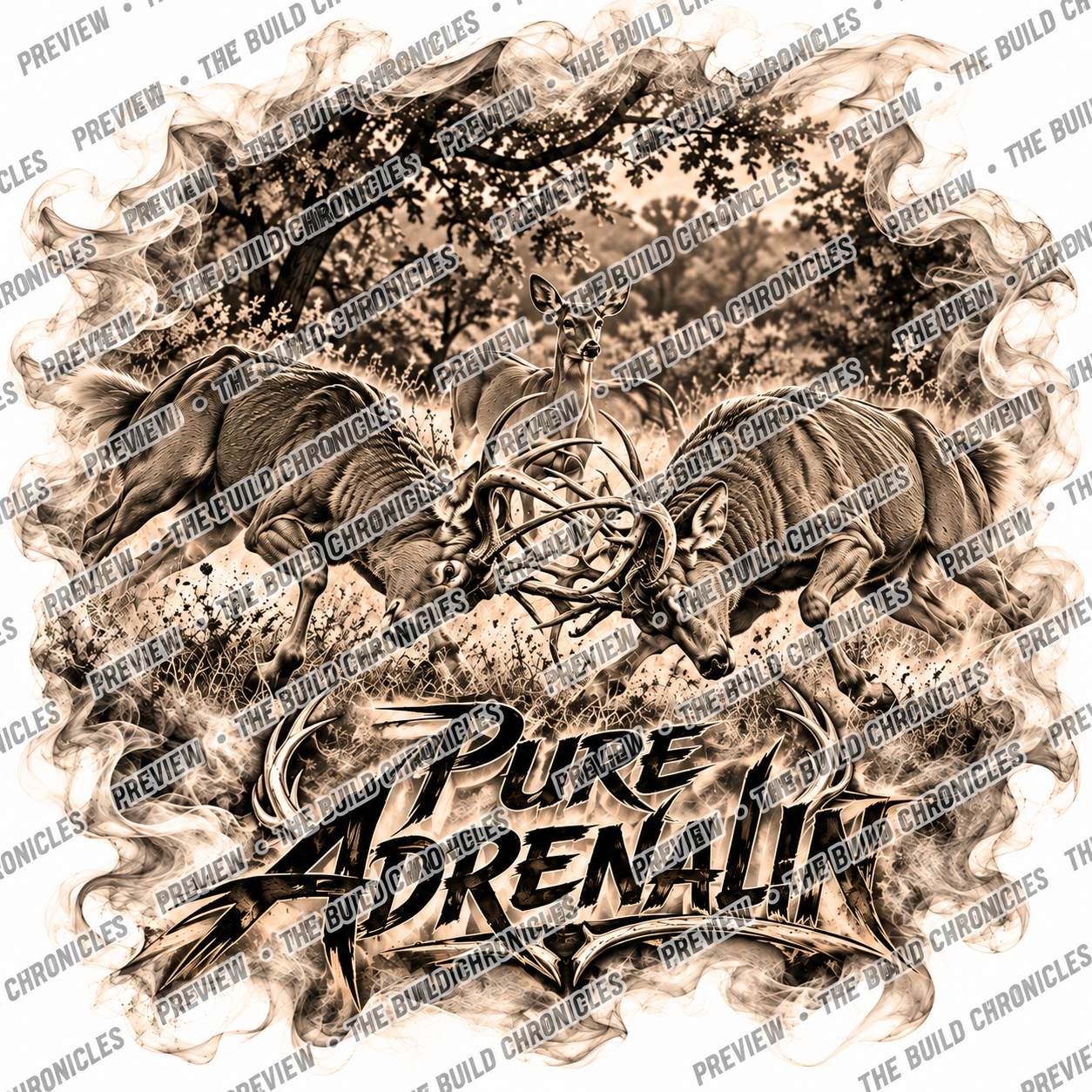 Bucks Clash in Smoky Woodland Mist — Laser Engraving PNG