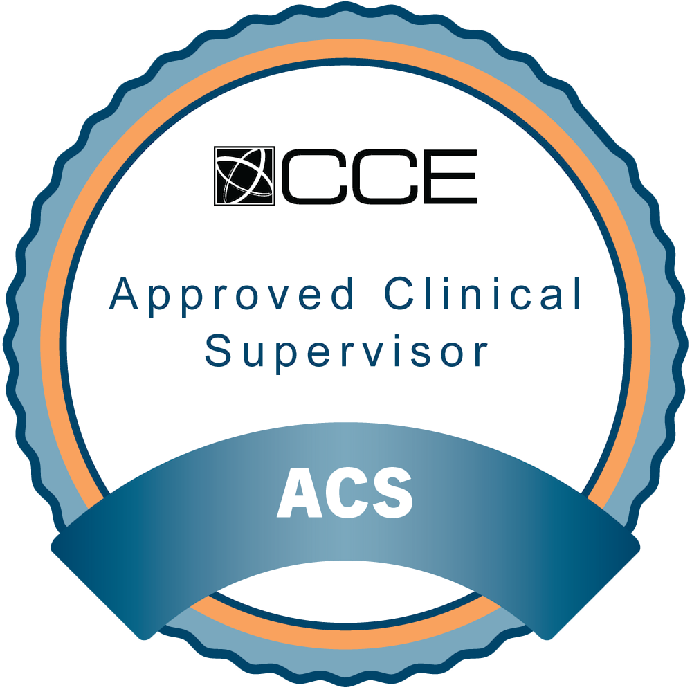 A certification badge indicating approval as a clinical supervisor from the American Chemical Society (ACS), with the ACS logo at the top and a blue ribbon at the bottom.