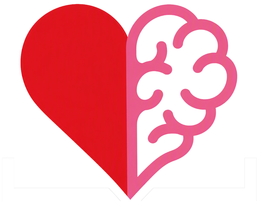 Illustration of a heart with an abstract brain inside, symbolizing the connection between love and mental health.
