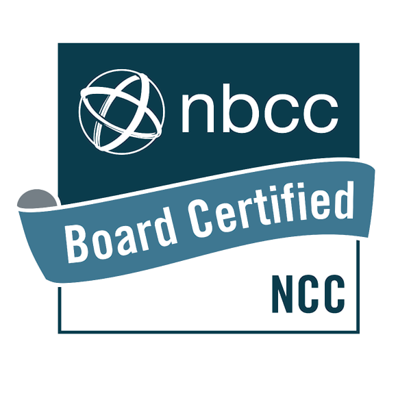 A logo for NBCC with a globe icon and a ribbon that reads "Board Certified" and the initials "NCC".