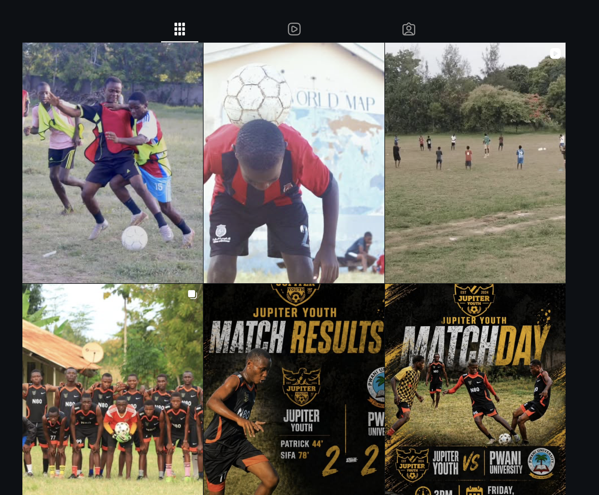 Multiple photos of youth soccer matches, teams, and players during games and practice, with some team logos and match result graphics included.