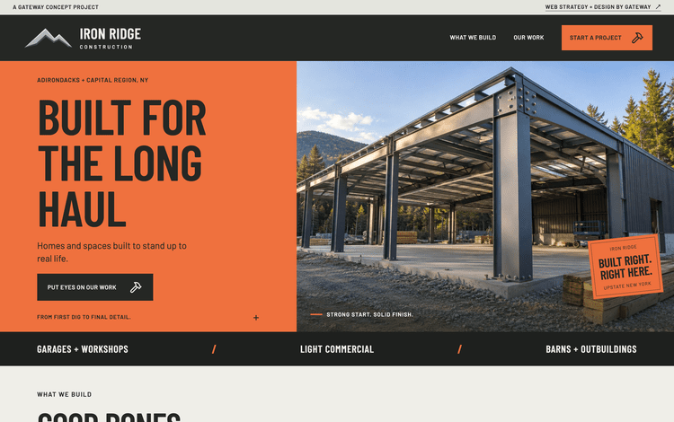 Home page of the Iron Ridge Construction sample site