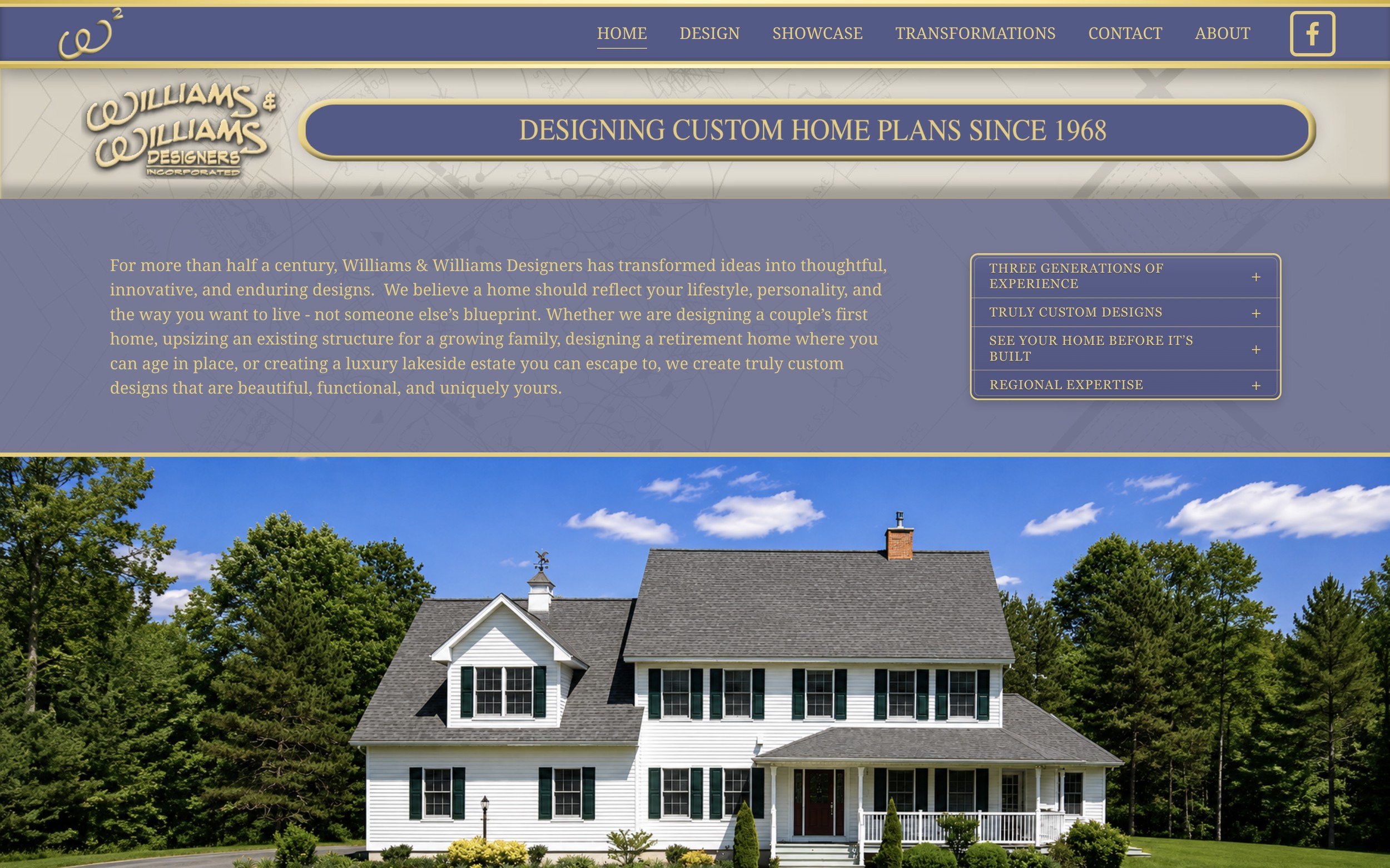 Home page of the Williams and Williams Designers website