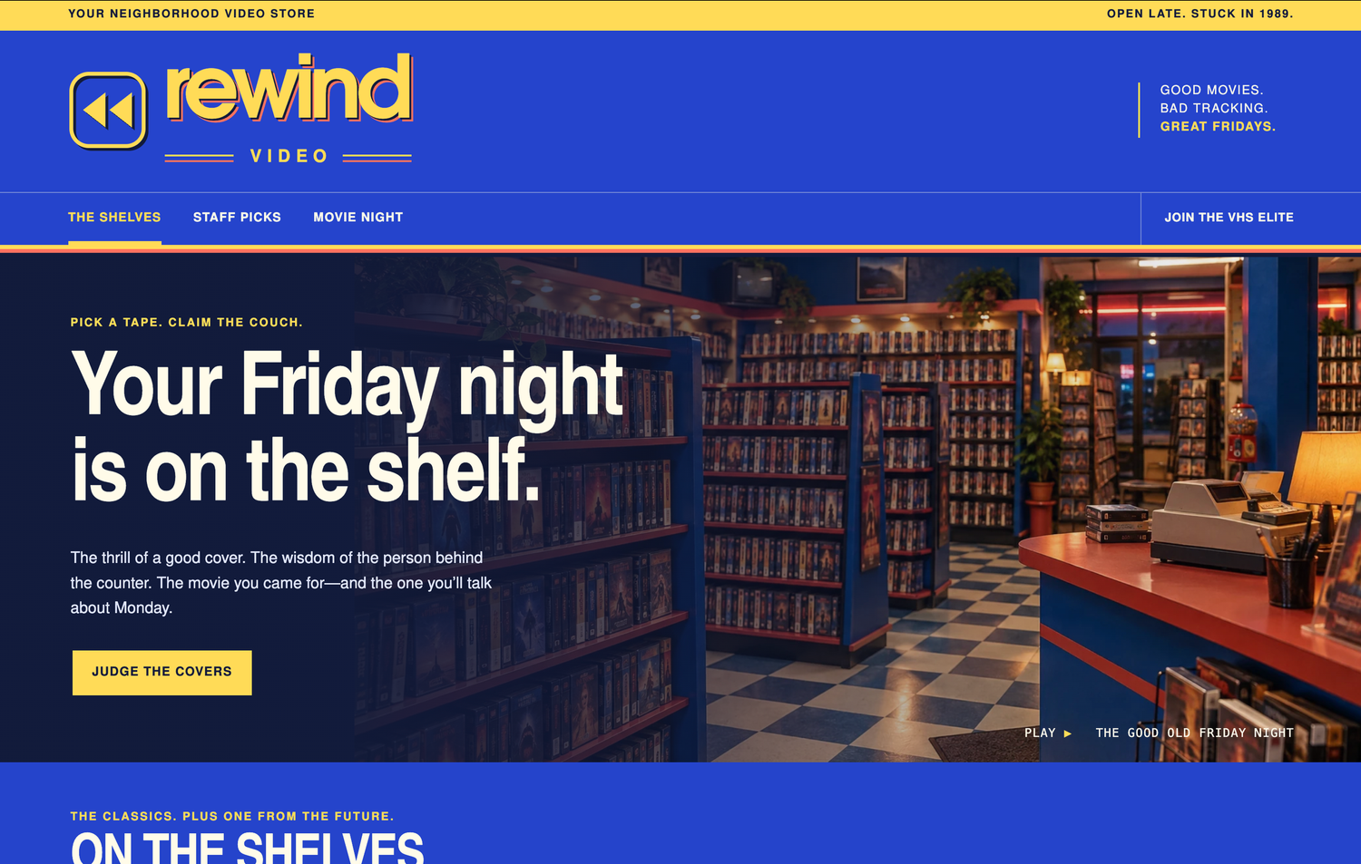 Home page of the Rewind Video sample site