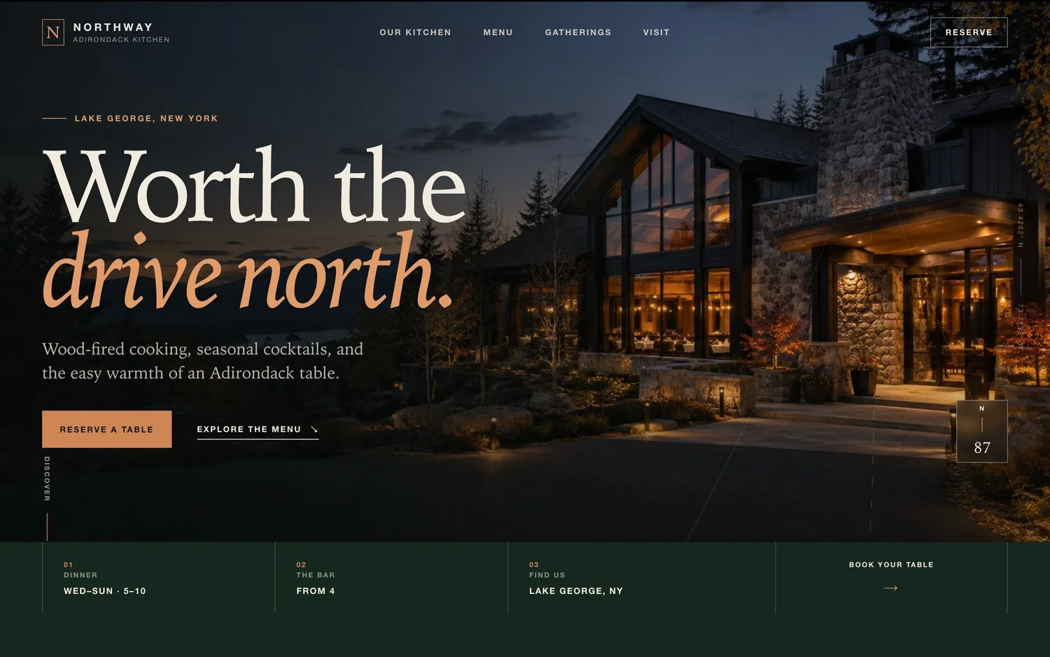 Home page of the Northway Adirondack Kitchen sample site