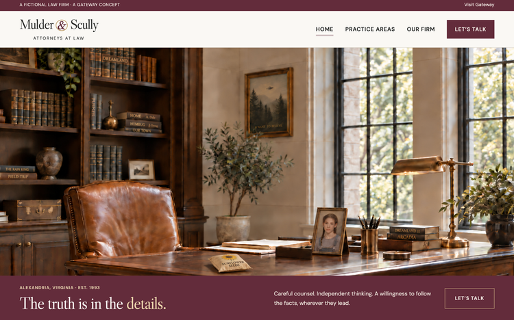 Home page of the Mulder & Scully law firm sample site
