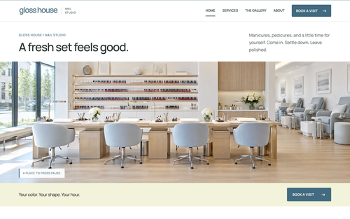 Home page of the Gloss House Nail Studio sample site