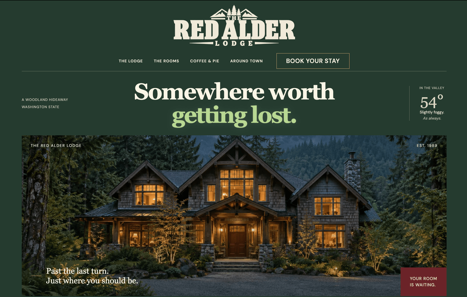 Home page of the Red Alder Lodge sample site