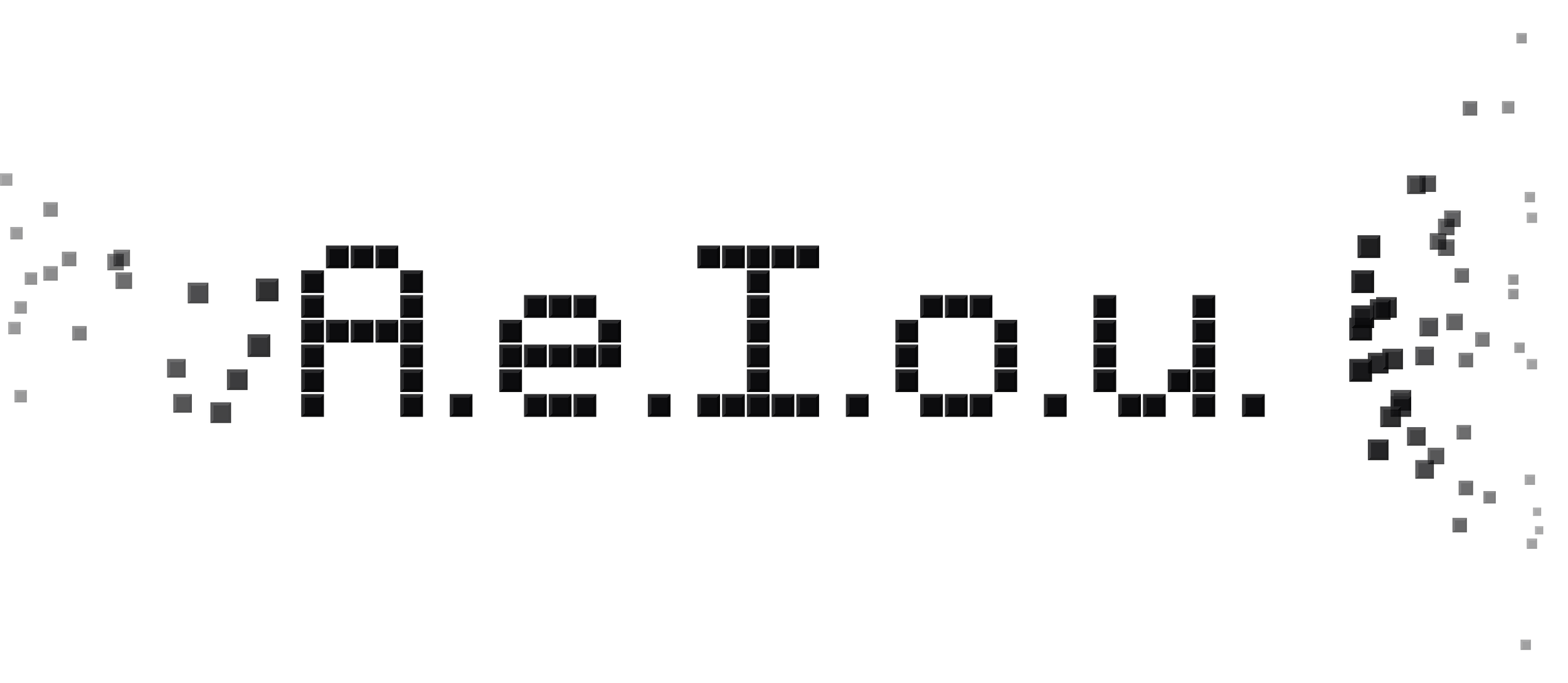 The title A.e.I.o.u. spelled out in small dark cubes, with loose cubes drifting in from both sides