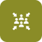 Abstract icon with yellow dots connected by lines on a black background.