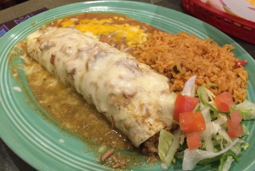 The Dos Reales burrito is a hearty Mexican favorite built big enough to tackle any appetite.