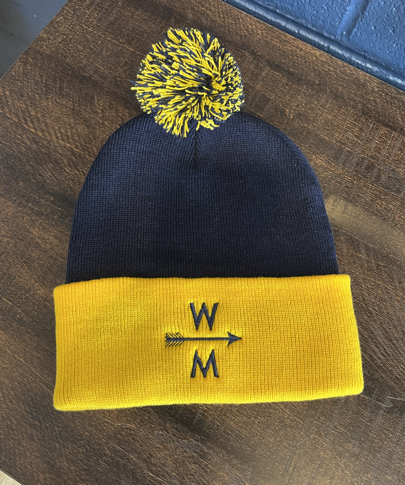 W+M Pom Pom Beanie (Navy/Gold)