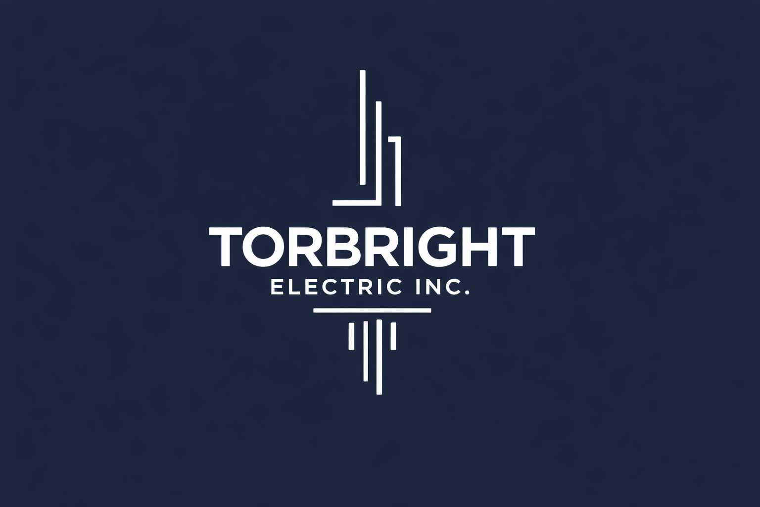 Logo for Torbright Electric Inc., with a dark blue background and white text and graphic elements.