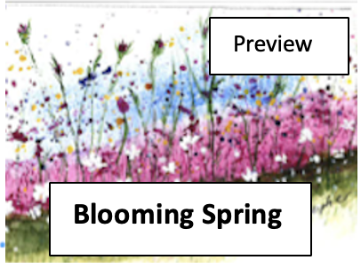 Illustration of blooming flowers with colorful petals, with text overlay reading 'Preview' and 'Blooming Spring'.