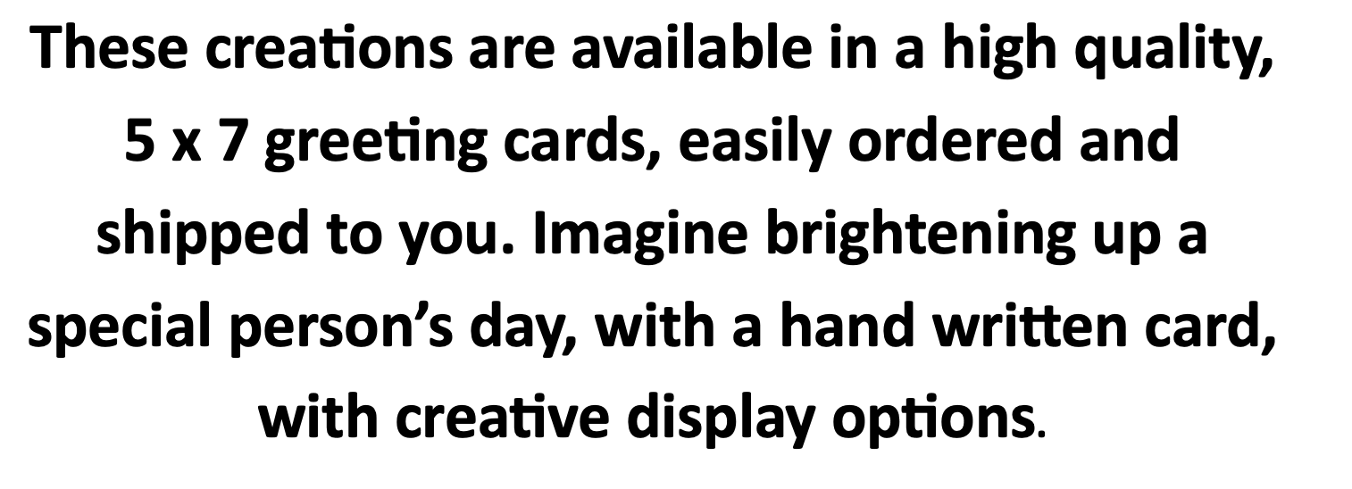 Text describing the availability of custom, high-quality 5x7 greeting cards with various creative display options, perfect for special occasions.