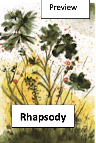 A plant illustration with green leaves and black berries against a yellow background with orange spots.