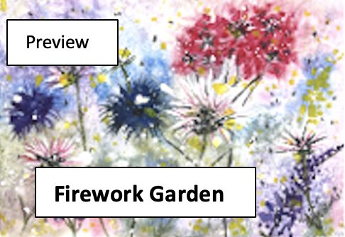Colorful fireworks exploding over a garden of various flowers.