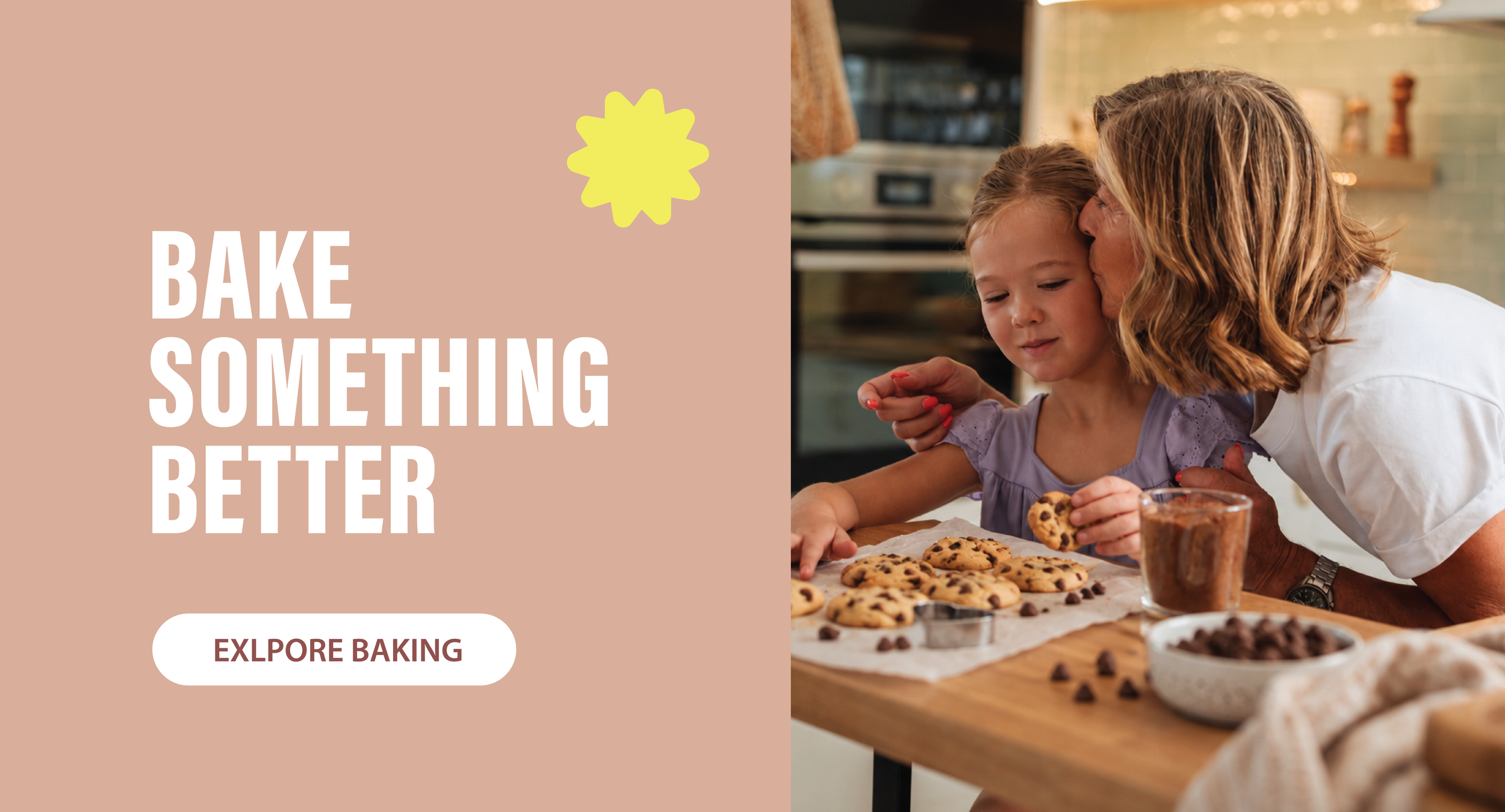 A woman and a young girl baking cookies together in a kitchen, with cookies and chocolate chips on the counter.