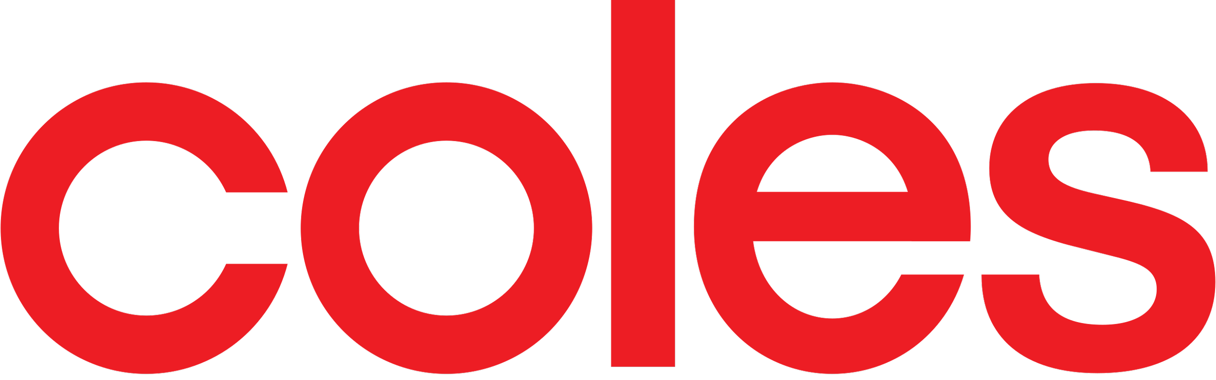 Red and White logo of the company 'Coles' with the word written in bold lowercase letters.