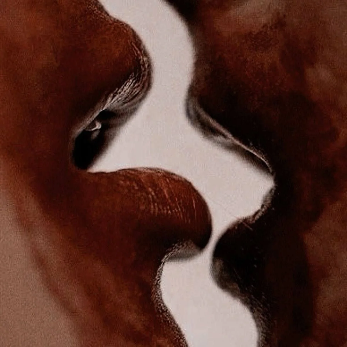 Close-up of four lips arranged to form a heart shape.